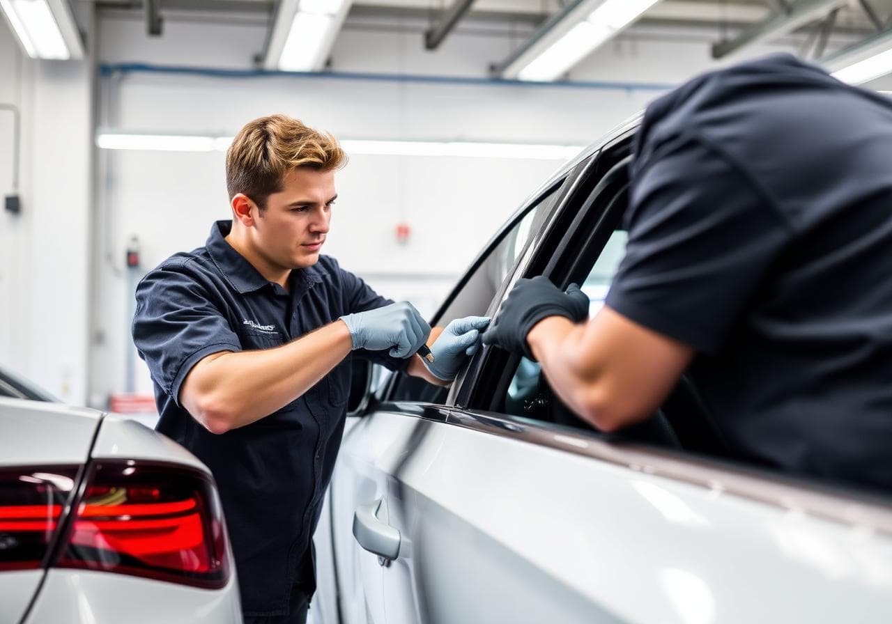 Technician inspecting a vehicle